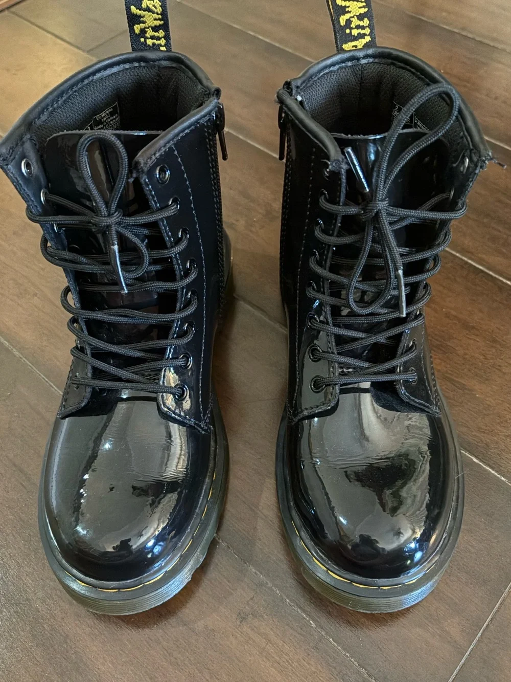 Dr. Martens Junior Glossy Black Patent Lace-Up Ankle Combat Boots Kids Size 3